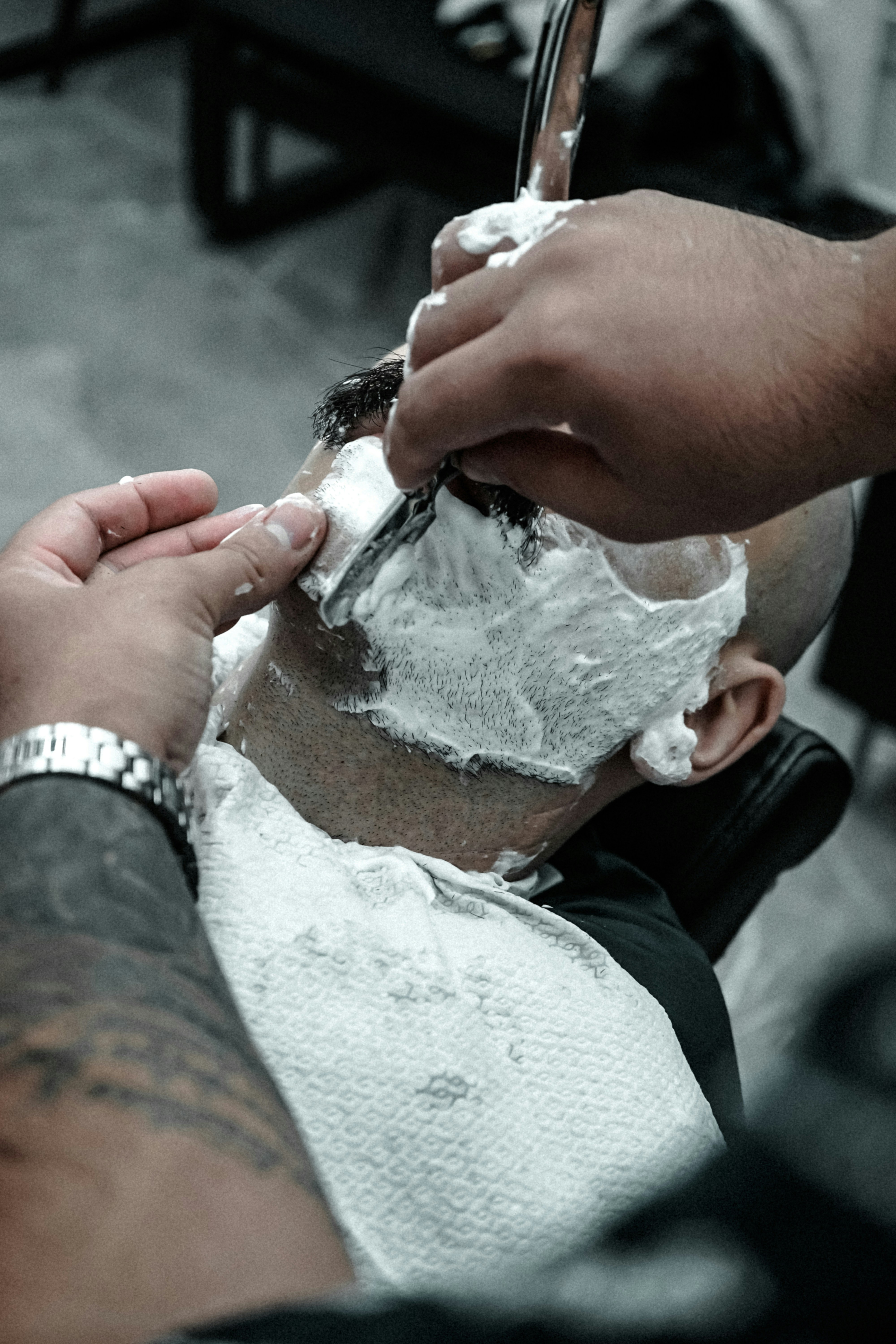 Hot towel straight razor shave